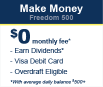 Freedom 500 checking account with $0 monthly fee. 