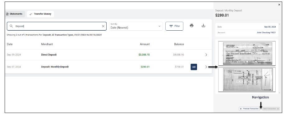 Transaction Details Right Arrow