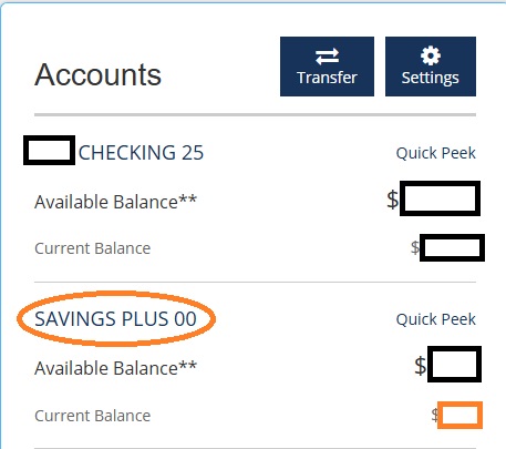 Online Banking - Click your Main Savings Account