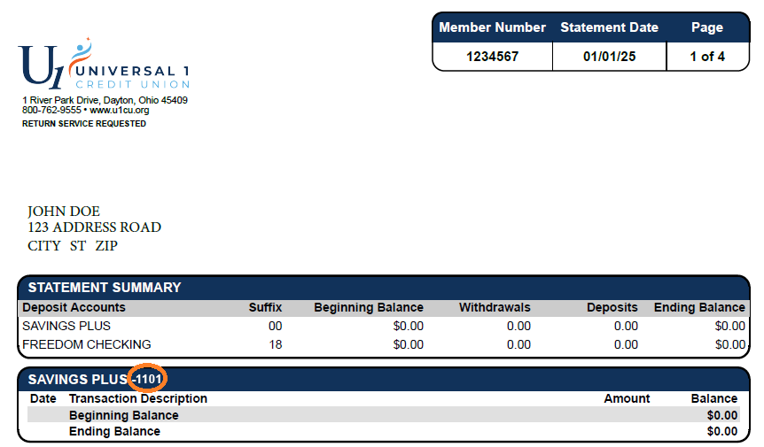New statement with four digit suffix Statement suffix circled for New View